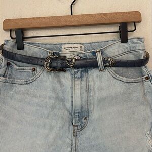 Genuine Leather heart western blue silver belt 37 inches